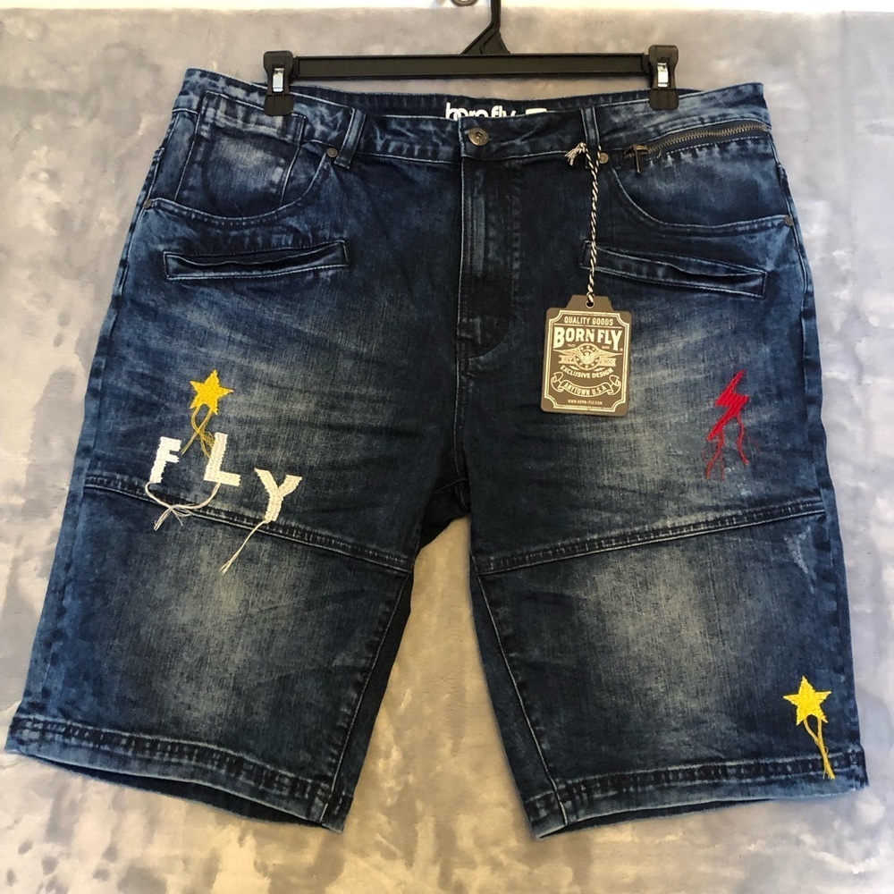 Born Fly Men's Blue Denim Shorts Size 38 NWT